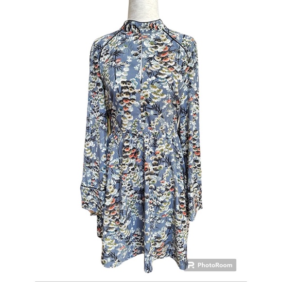 Zara Floral Gathered Waist Long Sleeves Mini Dress, NWOT, M - Picture 4 of 15